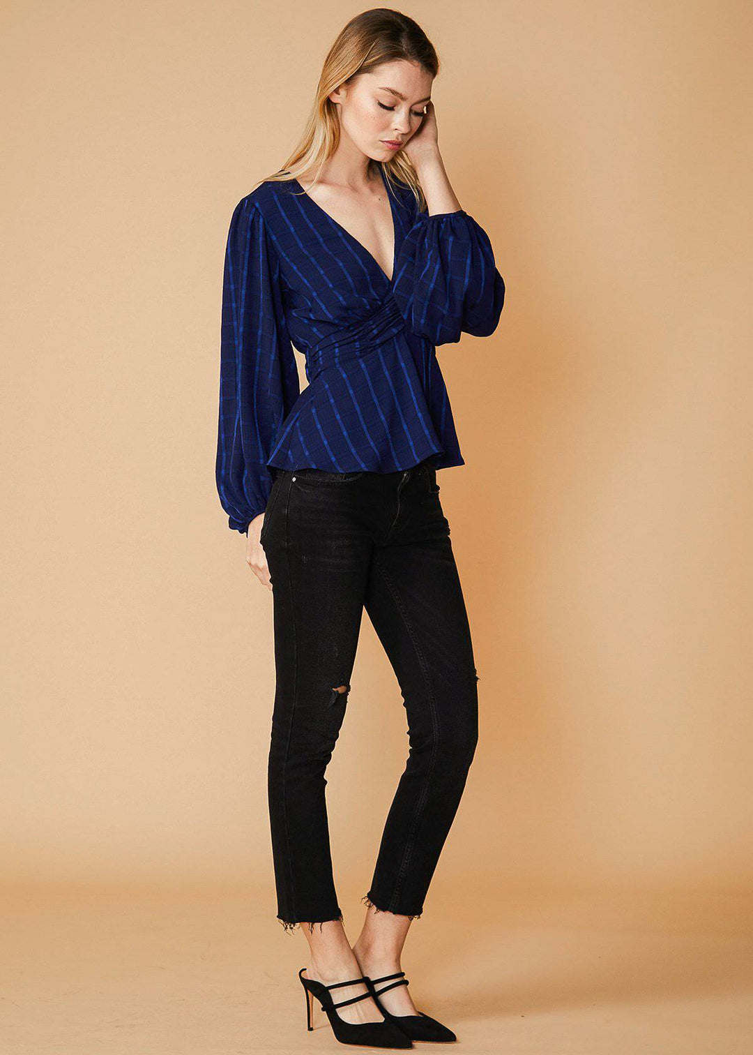 V-neck Checkered Blouse in Nightplaid by Shop at Konus