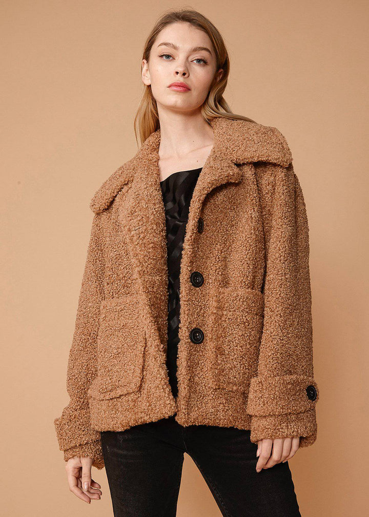 Women's Shearling Coat in Brown by Shop at Konus