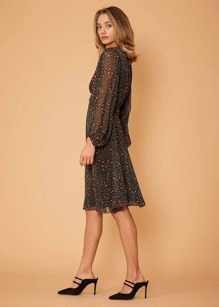 V-neck Midi Dress in Leopard hunt by Shop at Konus