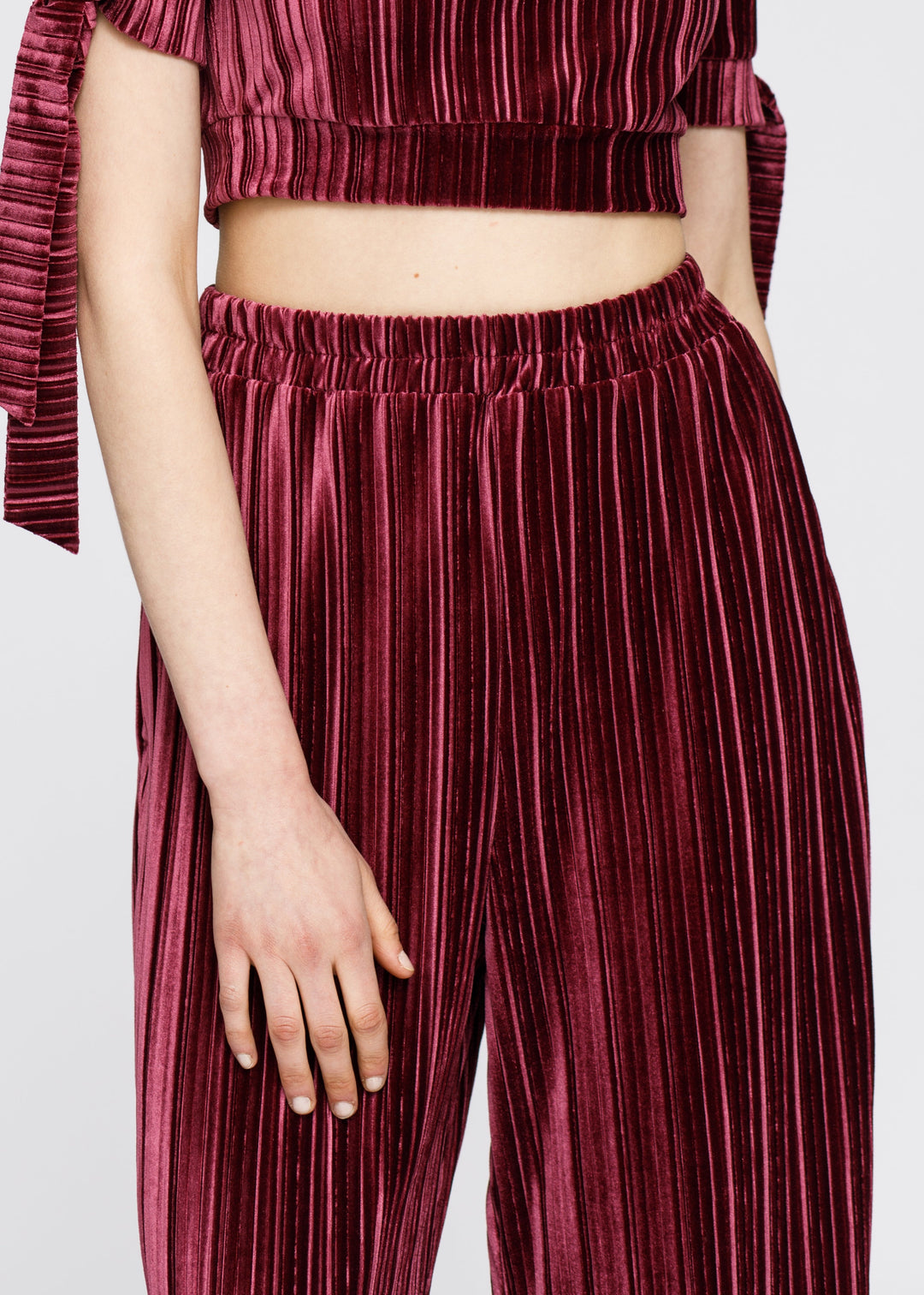 Velvet Wide Leg High Waist Pants In Mulberry by Shop at Konus