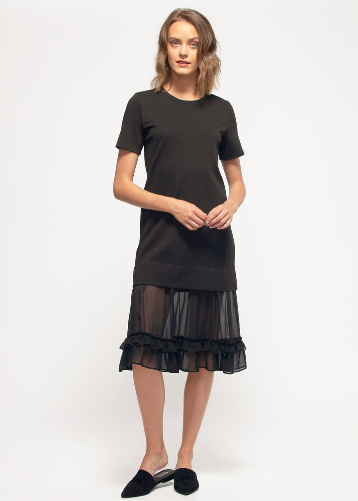 Sheer Contrast Ruffle Hem Midi Dress In Black by Shop at Konus