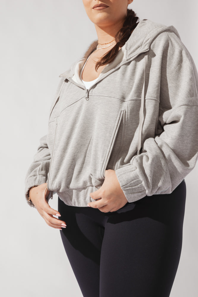 Half Zip Warm Up Hoodie - Heather Grey by POPFLEX®