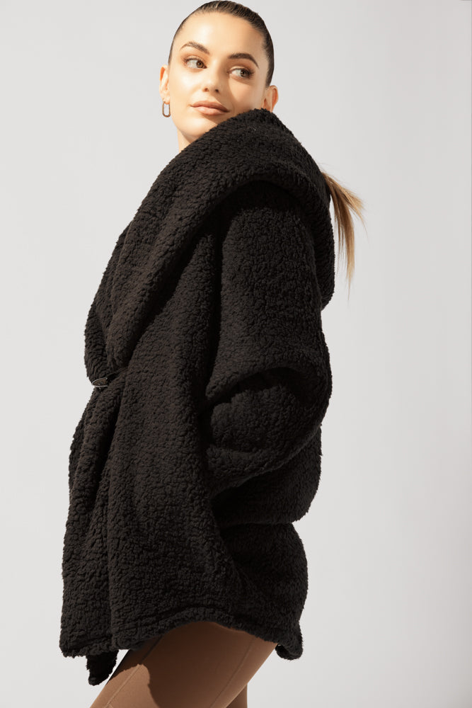 Faux Sherpa Cocoon Coat - Black by POPFLEX®