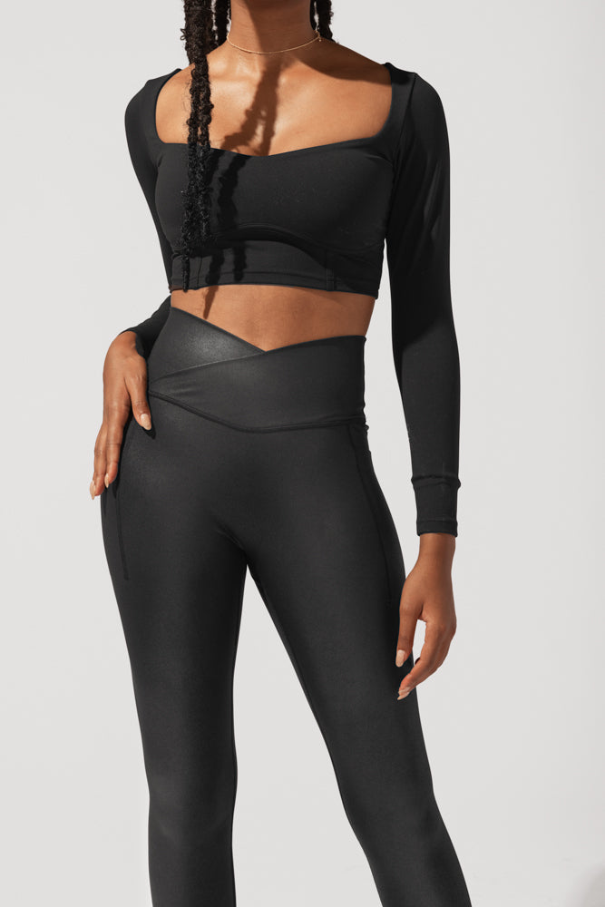 SoHo Sweetheart Long Sleeve Crop Top - Black by POPFLEX®