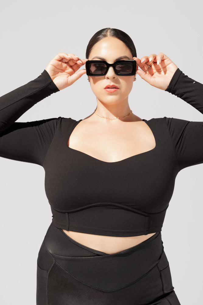 SoHo Sweetheart Long Sleeve Crop Top - Black by POPFLEX®