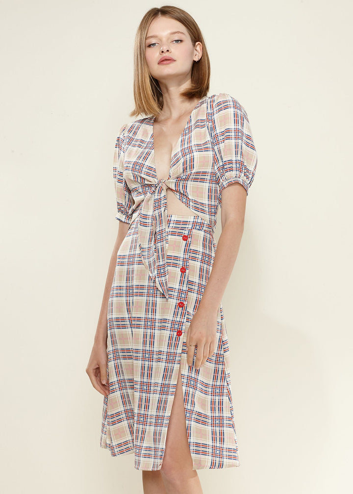 Multi Check Front Tie Hem Blouse by Shop at Konus