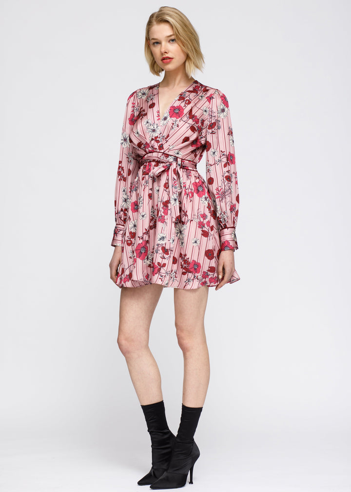 Pajama floral Satin Wrap Front Flared Dress by Shop at Konus