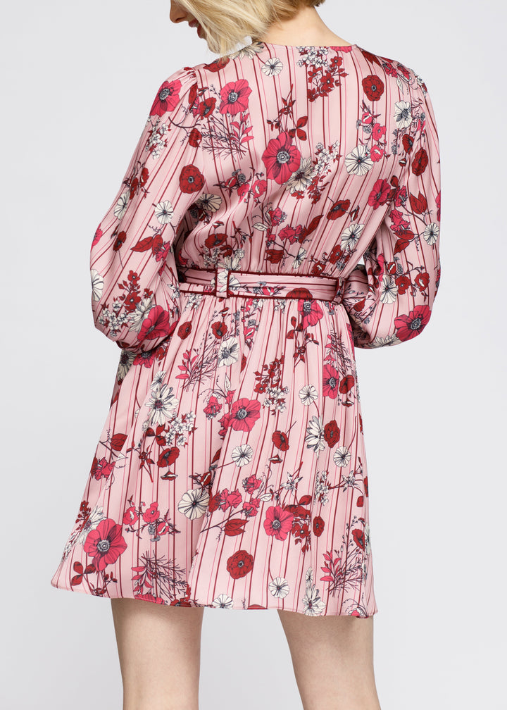 Pajama floral Satin Wrap Front Flared Dress by Shop at Konus