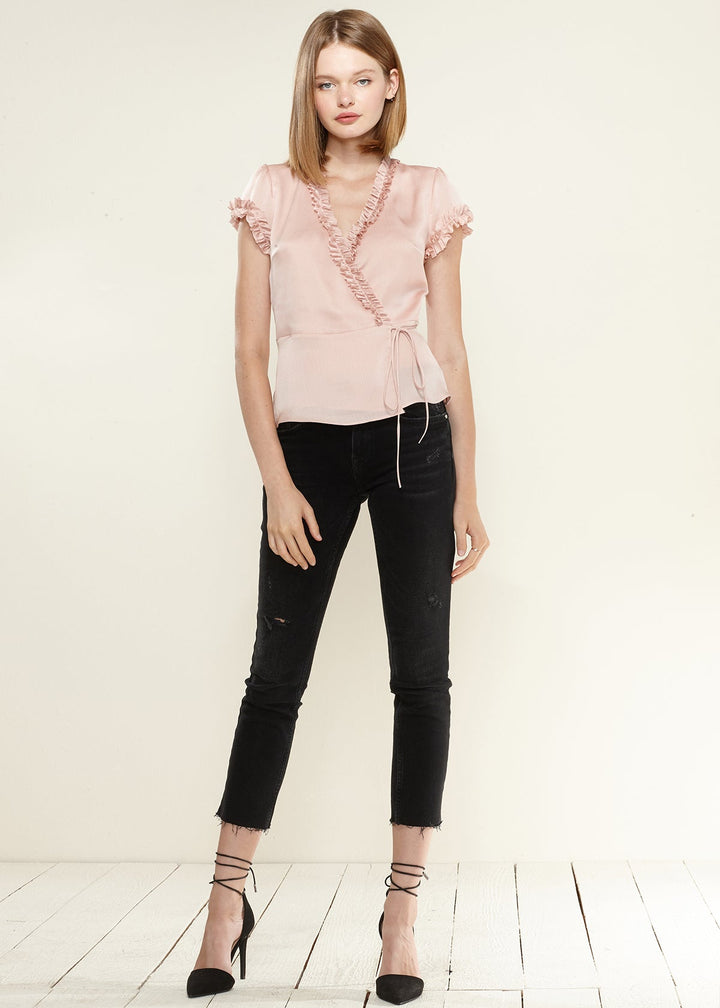 Ruffle Trim Wrap Blouse by Shop at Konus