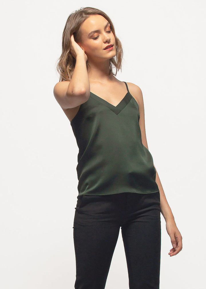 V-neck Satin Camisole in Hunter Green by Shop at Konus