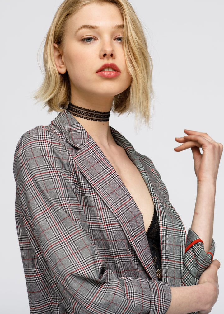 Women's Multi Glen Plaid Blazer In Grey Plaid by Shop at Konus