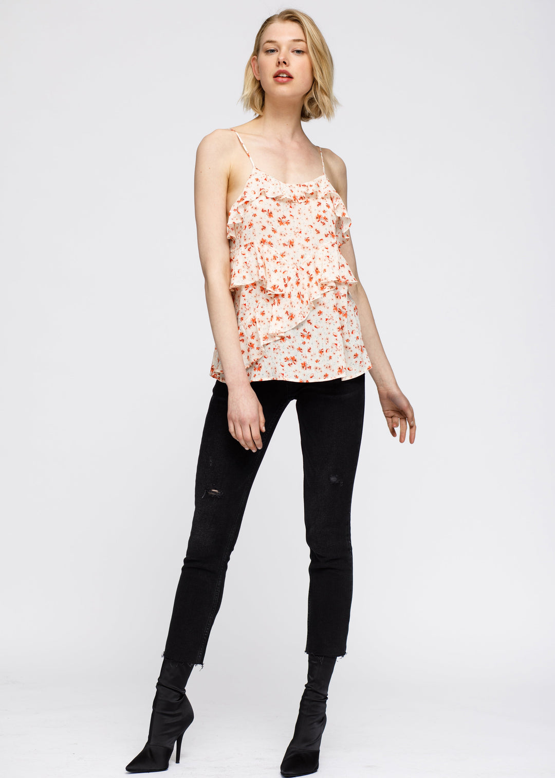 Fall Garden Asymmetrical Ruffle Camisole In Coral Gold by Shop at Konus