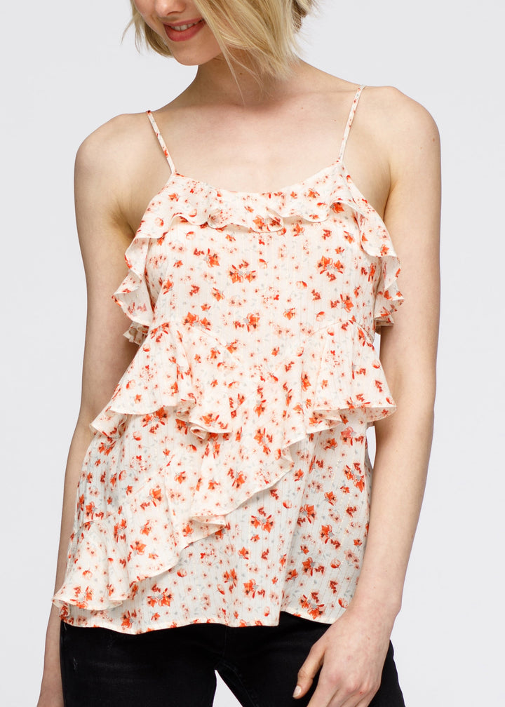 Fall Garden Asymmetrical Ruffle Camisole In Coral Gold by Shop at Konus