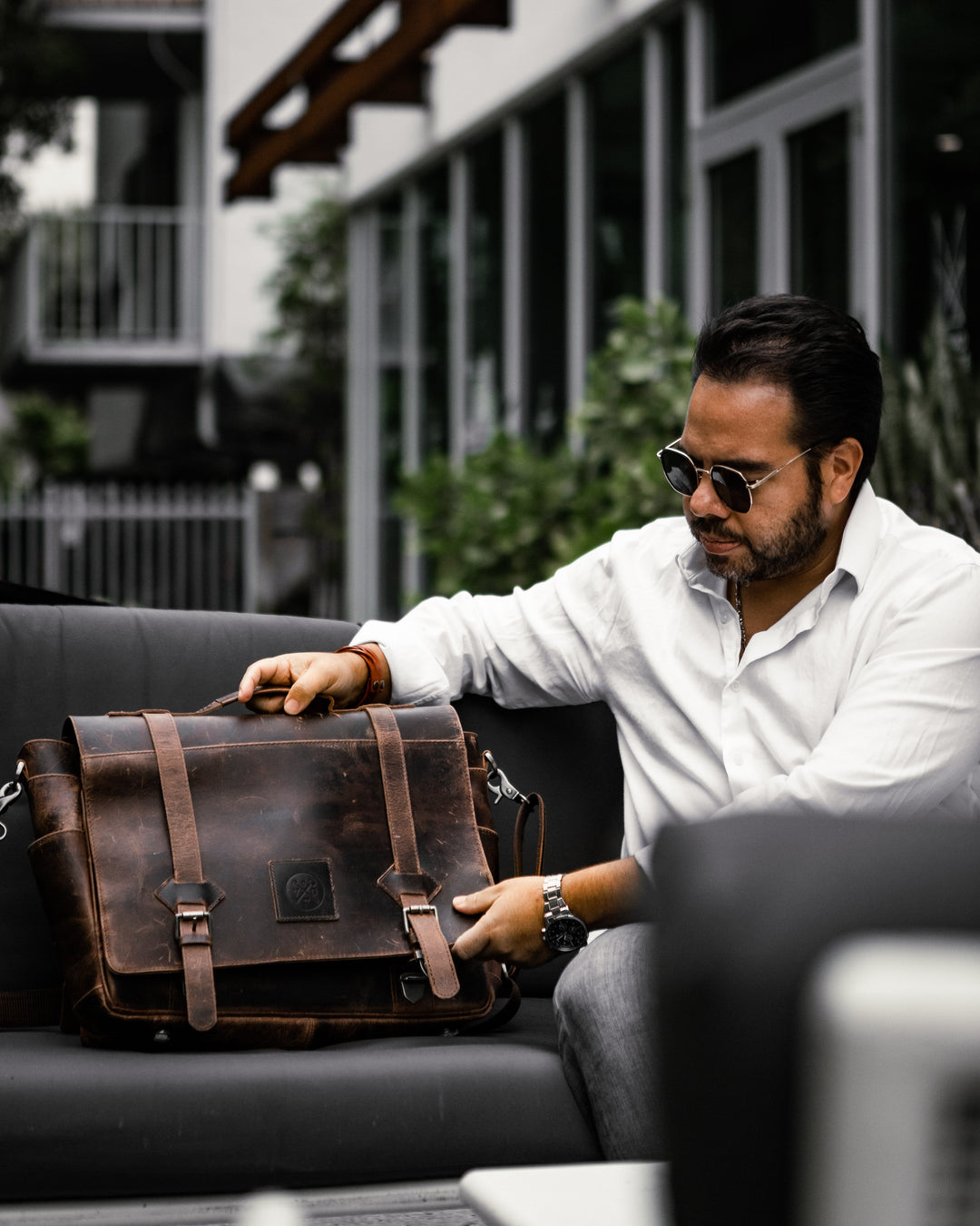 The “Lewis” Buffalo Leather Messenger Bag by Vintage Gentlemen